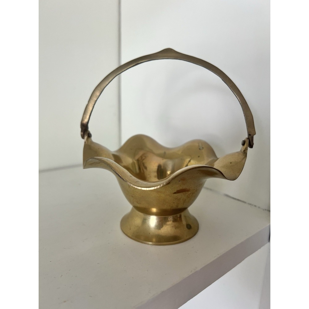 Vintage Solid Brass‎ Basket Trinket Dish Candy Dish Table Vanity Made In India